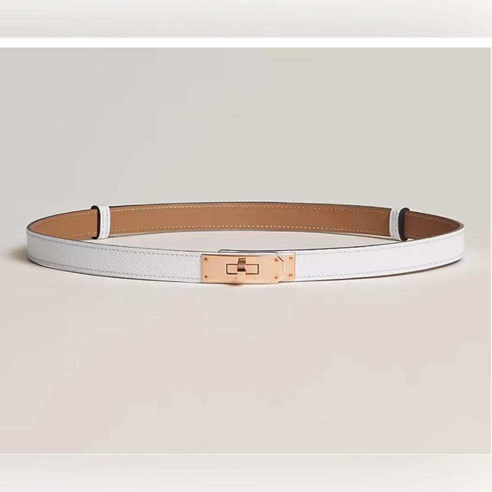 NEW HERMES White Epsom RGHW Kelly 18 Belt One Size Adjustable ( $1125+ tax)